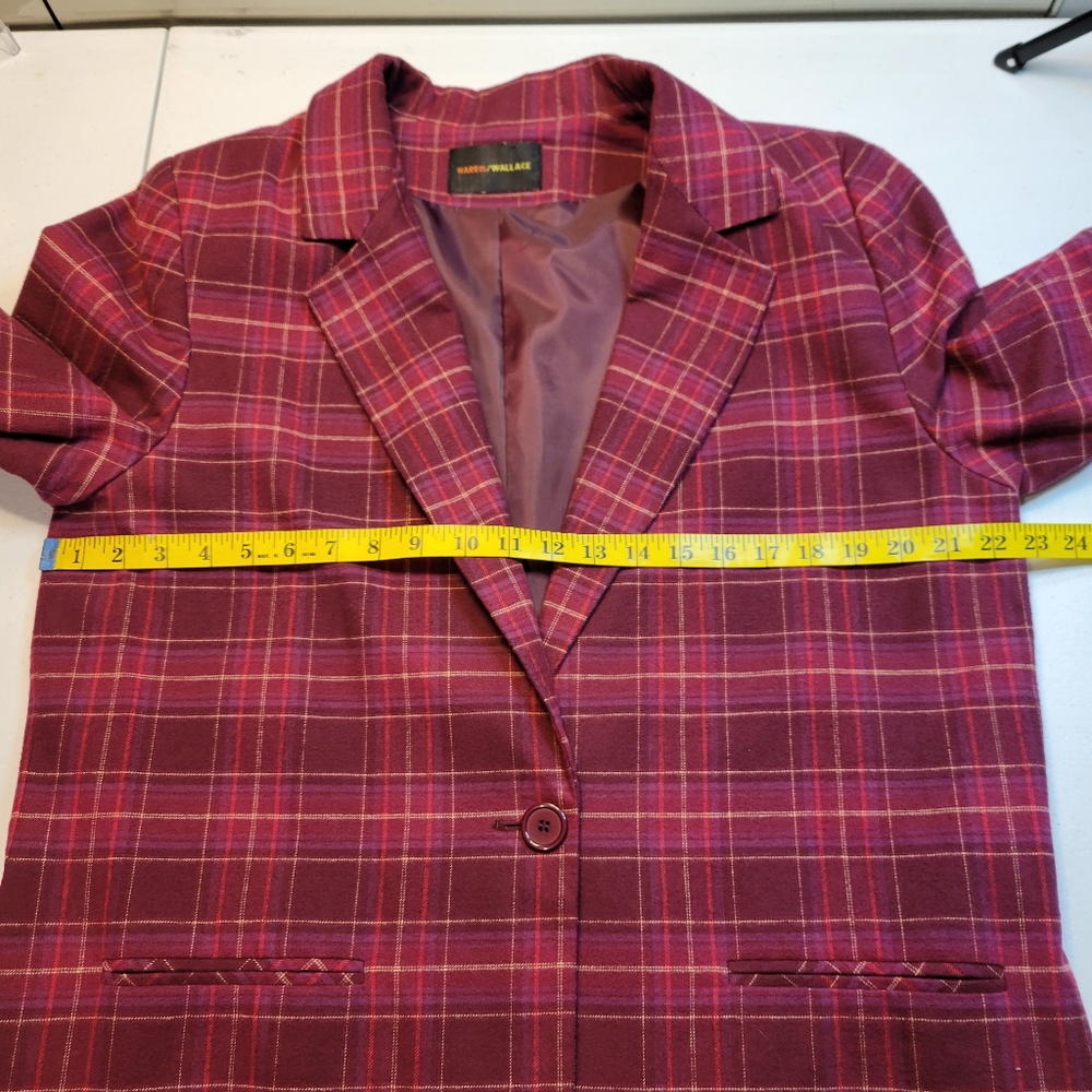 Women's Raspberry Plaid Single-Button Blazer Jacket - Picture 8 of 15
